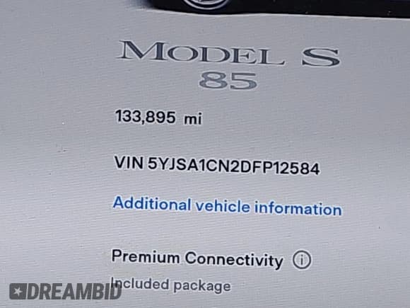 ✅ 2013 Tesla Model S • VIN: 5YJSA1CN2DFP12584 • Lot: 43711385. Wystawiony na IAAI z przebiegiem 133 895 mil. Bezpłatny archiwum sprzedaży aukcyjnych z USA i szczegółowy raport historii pojazdu na DreamBid. Zdjęcie 15.