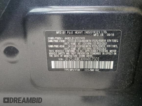 ✅ 2017 Subaru Forester Touring • VIN: JF2SJAWC4HH467501 • Lot: 54208465. Listed on Copart with 128,999 mi. Free auction sales archive from the USA and detailed vehicle history report at DreamBid. Image 12.