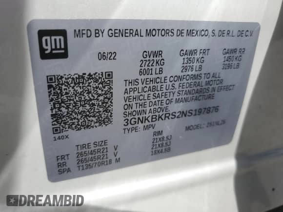 2022 Chevrolet Blazer RS z VIN 3GNKBKRS2NS197876, wystawiony jako Copart lot #66489554 z przebiegiem 33 620 mil mil oraz Szkoda całkowita • Salvage title. Historia ofert i sprzedaży dostępna na DreamBid. Obrazek 16.