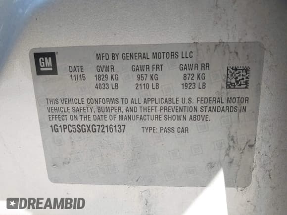 ✅ 2016 Chevrolet Cruze LS • VIN: 1G1PC5SGXG7216137 • Лот: 43138619. Опубликован ранее на IAAI с пробегом 113 888 миль. Бесплатный доступ к архиву аукционных продаж из США и подробный отчёт об истории автомобиля на DreamBid. Изображение 9.