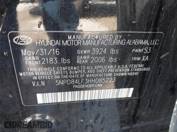 ✅ 2017 Hyundai Elantra SE • VIN: 5NPD84LF3HH085223 • Lot: 43620417. Listed on IAAI with 174,337 mi. Free auction sales archive from the USA and detailed vehicle history report at DreamBid. Image 9.