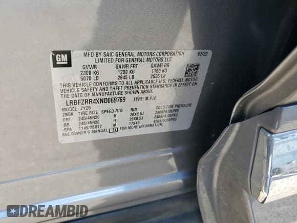 ✅ 2022 Buick Envision Avenir • VIN: LRBFZRR4XND069769 • Lot: 85755295. Listed on Copart with 57,150 mi. Free auction sales archive from the USA and detailed vehicle history report at DreamBid. Image 13.