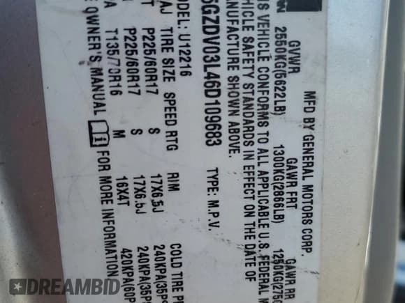 ✅ 2006 Saturn Relay 2 FWD • VIN: 5GZDV03L46D109683 • Lot: 73787324. Listed on Copart with 253,689 mi. Free auction sales archive from the USA and detailed vehicle history report at DreamBid. Image 16.