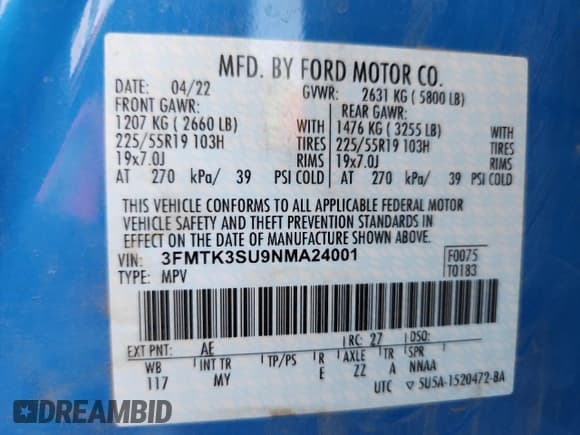 ✅ 2022 Ford Mustang Mach-E Premium • VIN: 3FMTK3SU9NMA24001 • Lot: 70929585. Listed on Copart with 37,905 mi. Free auction sales archive from the USA and detailed vehicle history report at DreamBid. Image 13.