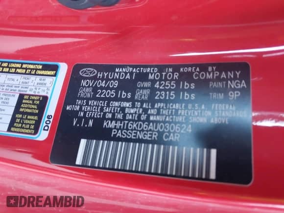 2010 Hyundai Genesis Coupe Premium z VIN KMHHT6KD6AU030624, wystawiony jako IAAI lot #41093182 z przebiegiem Nie podano mil oraz . Historia ofert i sprzedaży dostępna na DreamBid. Obrazek 9.