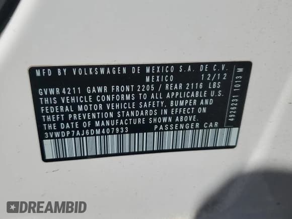 ✅ 2013 Volkswagen Jetta SE • VIN: 3VWDP7AJ6DM407933 • Лот: 55151125. Опубликован ранее на Copart с пробегом 127 794 миль. Бесплатный доступ к архиву аукционных продаж из США и подробный отчёт об истории автомобиля на DreamBid. Изображение 12.