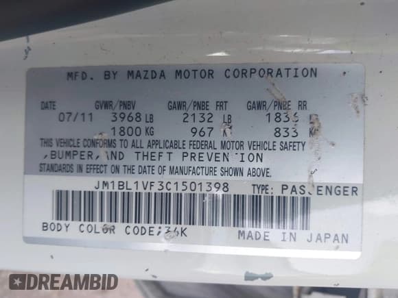 ✅ 2012 Mazda 3 i Touring • VIN: JM1BL1VF3C1501398 • Lot: 41474068. Listed on IAAI with 138,419 mi. Free auction sales archive from the USA and detailed vehicle history report at DreamBid. Image 9.