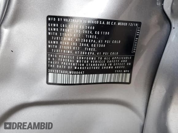 ✅ 2020 Volkswagen Tiguan SE • VIN: 3VV2B7AX8LM080447 • Lot: 90936075. Wystawiony na Copart z przebiegiem 52 977 mil. Bezpłatny archiwum sprzedaży aukcyjnych z USA i szczegółowy raport historii pojazdu na DreamBid. Zdjęcie 13.