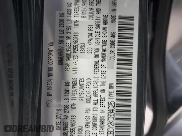 ✅ 2019 Mazda CX-9 Touring • VIN: JM3TCBCY2K0334025 • Лот: 80032085. Опубликован ранее на Copart с пробегом 45 962 миль. Бесплатный доступ к архиву аукционных продаж из США и подробный отчёт об истории автомобиля на DreamBid. Изображение 14.