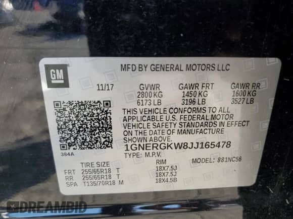 2018 Chevrolet Traverse LT Cloth z VIN 1GNERGKW8JJ165478, wystawiony jako Copart lot #91598375 z przebiegiem 71 693 mil mil oraz Czysty tytuł • Clean title. Historia ofert i sprzedaży dostępna na DreamBid. Obrazek 13.