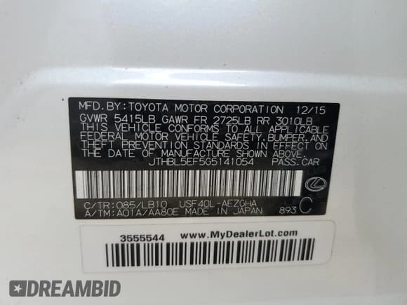 ✅ 2016 Lexus LS 460 • VIN: JTHBL5EF5G5141054 • Lot: 83382144. Wystawiony na Copart z przebiegiem 98 592 mil. Bezpłatny archiwum sprzedaży aukcyjnych z USA i szczegółowy raport historii pojazdu na DreamBid. Zdjęcie 15.