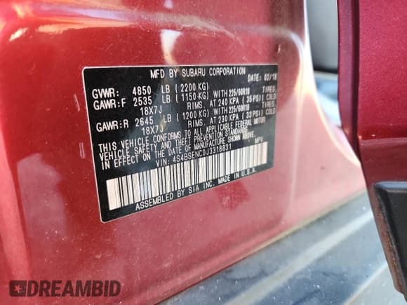 ✅ 2018 Subaru Outback Limited • VIN: 4S4BSENC0J3318831 • Lot: 90580595. Listed on Copart with Not provided. Free auction sales archive from the USA and detailed vehicle history report at DreamBid. Image 12.