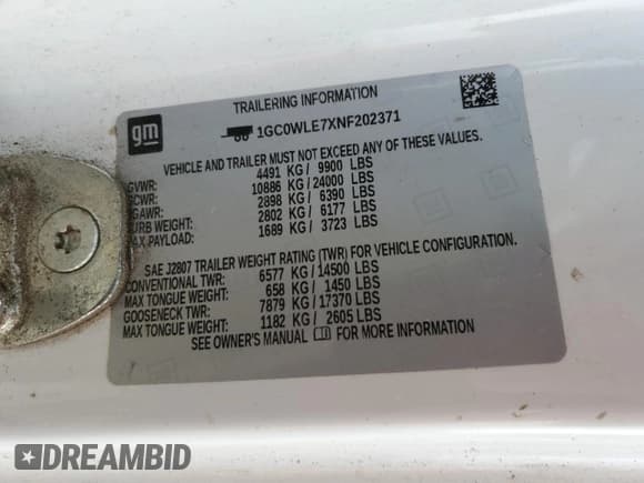 ✅ 2022 Chevrolet Silverado 2500HD Work Truck • VIN: 1GC0WLE7XNF202371 • Лот: 75763834. Опубликован ранее на Copart с пробегом 176 904 миль. Бесплатный доступ к архиву аукционных продаж из США и подробный отчёт об истории автомобиля на DreamBid. Изображение 12.