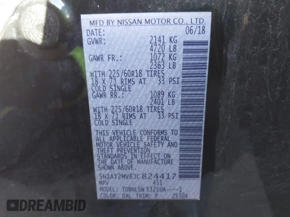 ✅ 2018 Nissan Rogue SV • VIN: 5N1AT2MV8JC824417 • Lot: 43598810. Wystawiony na IAAI z przebiegiem 113 431 mil. Bezpłatny archiwum sprzedaży aukcyjnych z USA i szczegółowy raport historii pojazdu na DreamBid. Zdjęcie 9.