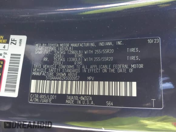 ✅ 2024 Lexus TX 350 Luxury • VIN: 5TDAAAA62RS000957 • Lot: 43470427. Listed on IAAI with 18,571 mi. Free auction sales archive from the USA and detailed vehicle history report at DreamBid. Image 9.