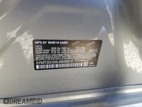 ✅ 2020 BMW X3 M Competition • VIN: 5YMTS0C09L9B09814 • Lot: 39846534. Wystawiony na Copart z przebiegiem Nie podano. Bezpłatny archiwum sprzedaży aukcyjnych z USA i szczegółowy raport historii pojazdu na DreamBid. Zdjęcie 12.