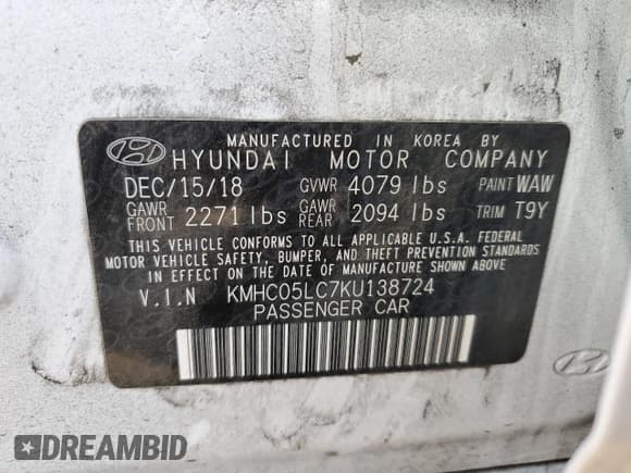 ✅ 2019 Hyundai Ioniq Limited • VIN: KMHC05LC7KU138724 • Lot: 86865234. Wystawiony na Copart z przebiegiem 67 042 mil. Bezpłatny archiwum sprzedaży aukcyjnych z USA i szczegółowy raport historii pojazdu na DreamBid. Zdjęcie 12.