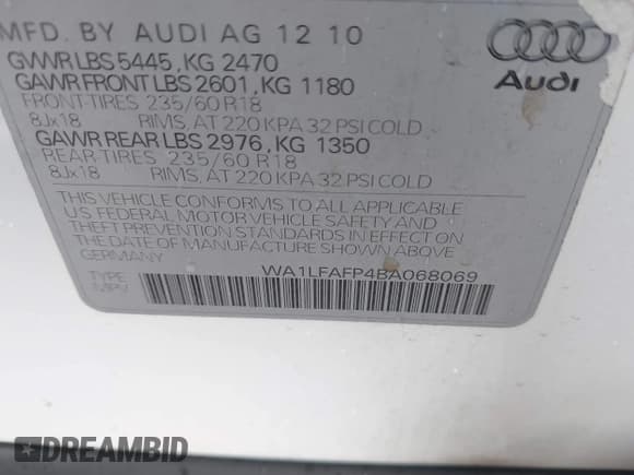 ✅ 2011 Audi Q5 Premium Plus • VIN: WA1LFAFP4BA068069 • Лот: 43870536. Опубликован ранее на IAAI с пробегом 110 697 миль. Бесплатный доступ к архиву аукционных продаж из США и подробный отчёт об истории автомобиля на DreamBid. Изображение 9.