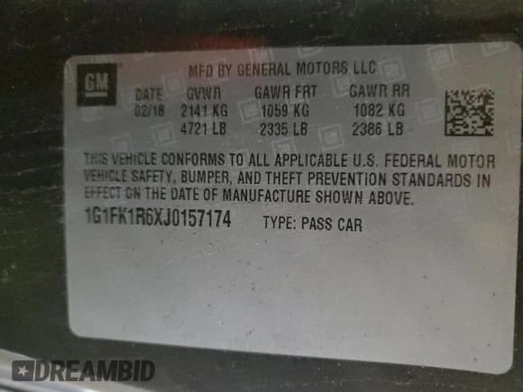 ✅ 2018 Chevrolet Camaro ZL1 • VIN: 1G1FK1R6XJ0157174 • Lot: 68545005. Listed on Copart with 38,339 mi. Free auction sales archive from the USA and detailed vehicle history report at DreamBid. Image 12.