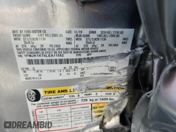 ✅ 2020 Ford Expedition Max Limited • VIN: 1FMJK1KT6LEA11552 • Lot: 64493655. Wystawiony na Copart z przebiegiem 136 531 mil. Bezpłatny archiwum sprzedaży aukcyjnych z USA i szczegółowy raport historii pojazdu na DreamBid. Zdjęcie 13.