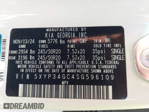 ✅ 2025 Kia Telluride EX • VIN: 5XYP34GC4SG596109 • Лот: 42861254. Опубликован ранее на IAAI с пробегом 30 423 миль. Бесплатный доступ к архиву аукционных продаж из США и подробный отчёт об истории автомобиля на DreamBid. Изображение 9.