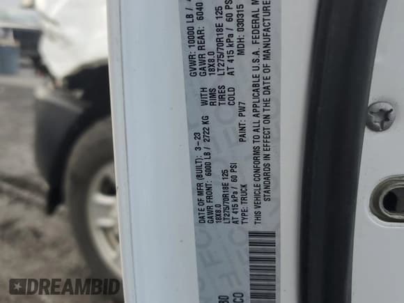 ✅ 2023 Ram 2500 Tradesman • VIN: 3C6UR5CL3PG582280 • Lot: 45697725. Listed on Copart with 47,133 mi. Free auction sales archive from the USA and detailed vehicle history report at DreamBid. Image 12.