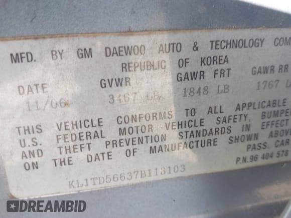 ✅ 2007 Chevrolet Aveo LS • VIN: KL1TD56637B113103 • Lot: 41706315. Wystawiony na IAAI z przebiegiem Nie podano. Bezpłatny archiwum sprzedaży aukcyjnych z USA i szczegółowy raport historii pojazdu na DreamBid. Zdjęcie 9.