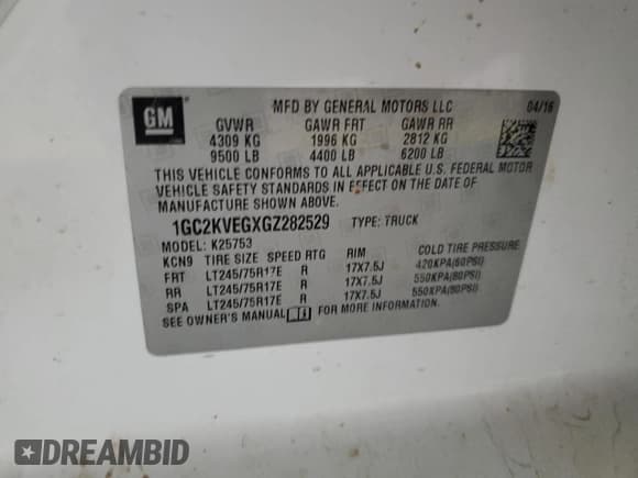 ✅ 2016 Chevrolet Silverado 2500HD LT • VIN: 1GC2KVEGXGZ282529 • Лот: 61797965. Опубликован ранее на Copart с пробегом 210 785 миль. Бесплатный доступ к архиву аукционных продаж из США и подробный отчёт об истории автомобиля на DreamBid. Изображение 12.