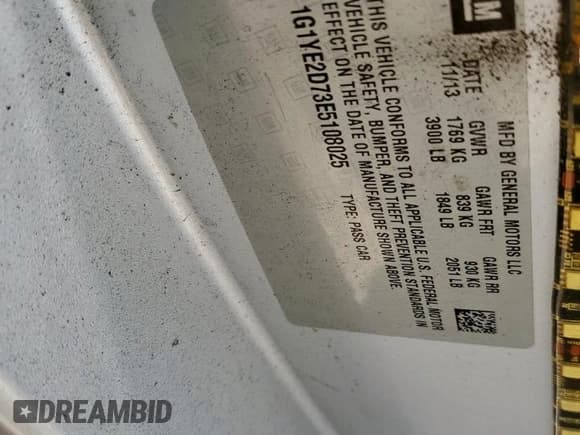 ✅ 2014 Chevrolet Corvette 3LT • VIN: 1G1YE2D73E5108025 • Lot: 82319475. Listed on Copart with 142,707 mi. Free auction sales archive from the USA and detailed vehicle history report at DreamBid. Image 13.