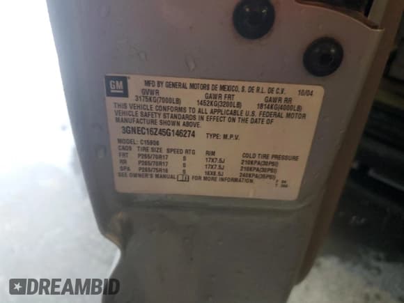 ✅ 2005 Chevrolet Suburban LT • VIN: 3GNEC16Z45G146274 • Лот: 44751375. Опубликован ранее на Copart с пробегом 249 658 миль. Бесплатный доступ к архиву аукционных продаж из США и подробный отчёт об истории автомобиля на DreamBid. Изображение 13.