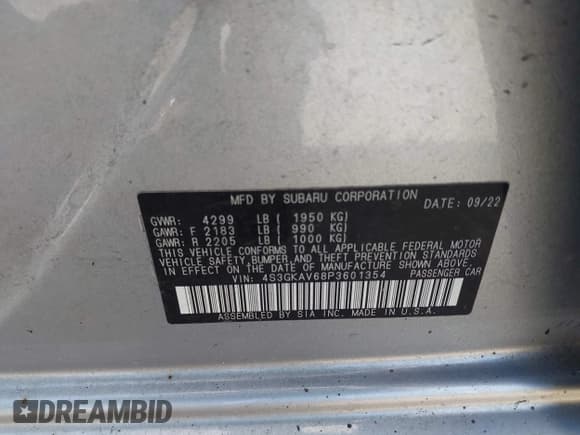 ✅ 2023 Subaru Impreza Premium • VIN: 4S3GKAV68P3601354 • Lot: 42485557. Wystawiony na IAAI z przebiegiem 31 019 mil. Bezpłatny archiwum sprzedaży aukcyjnych z USA i szczegółowy raport historii pojazdu na DreamBid. Zdjęcie 9.