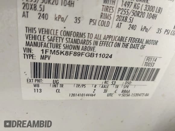 ✅ 2015 Ford Explorer Limited • VIN: 1FM5K8F89FGB11024 • Лот: 43323664. Опубликован ранее на IAAI с пробегом 205 167 миль. Бесплатный доступ к архиву аукционных продаж из США и подробный отчёт об истории автомобиля на DreamBid. Изображение 9.