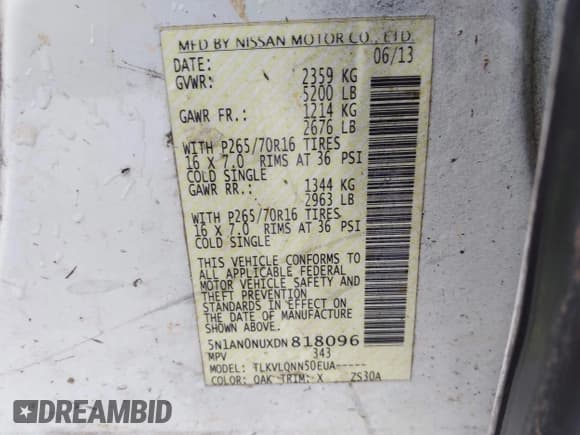 ✅ 2013 Nissan Xterra S • VIN: 5N1AN0NUXDN818096 • Lot: 43339051. Listed on IAAI with 293,220 mi. Free auction sales archive from the USA and detailed vehicle history report at DreamBid. Image 9.