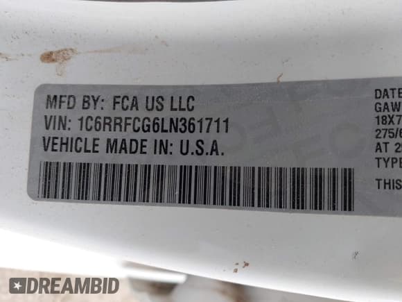 ✅ 2020 Ram 1500 Tradesman • VIN: 1C6RRFCG6LN361711 • Lot: 43687418. Listed on IAAI with 72,326 mi. Free auction sales archive from the USA and detailed vehicle history report at DreamBid. Image 9.