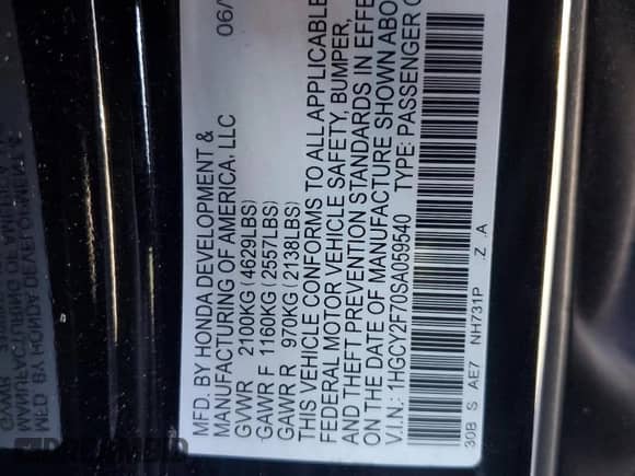 2025 Honda Accord Sport-L with VIN 1HGCY2F70SA059540, listed as a Copart auction lot 71239295 with 9,562 mi miles and Salvage title. Bid and sale history available at DreamBid. Image 13.