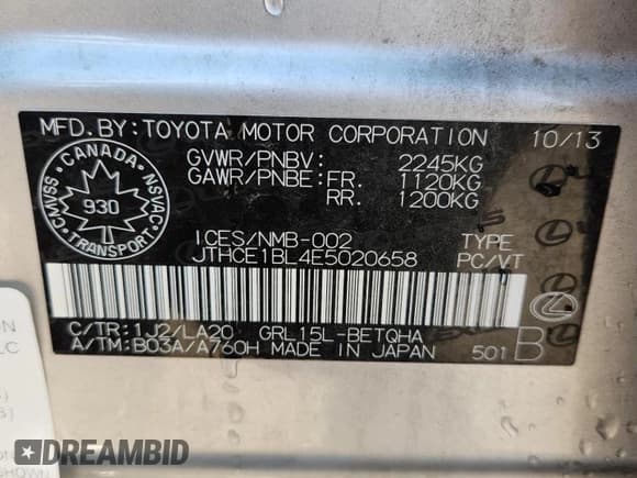 ✅ 2014 Lexus GS 350 • VIN: JTHCE1BL4E5020658 • Lot: 71010295. Listed on Copart with 244,653 mi. Free auction sales archive from the USA and detailed vehicle history report at DreamBid. Image 12.