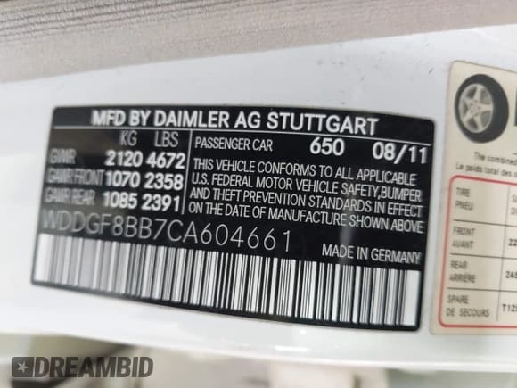 ✅ 2012 Mercedes-Benz C 300 Sport • VIN: WDDGF8BB7CA604661 • Lot: 42412364. Listed on IAAI with 189,144 mi. Free auction sales archive from the USA and detailed vehicle history report at DreamBid. Image 9.