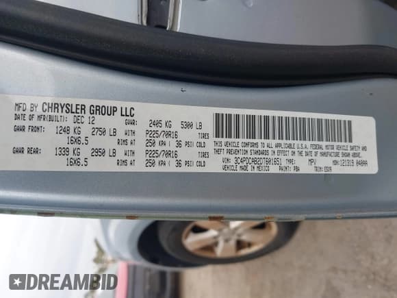 ✅ 2013 Dodge Journey Canada Value • VIN: 3C4PDCAB2DT601651 • Lot: 41552024. Listed on IAAI with 260,773 mi. Free auction sales archive from the USA and detailed vehicle history report at DreamBid. Image 9.