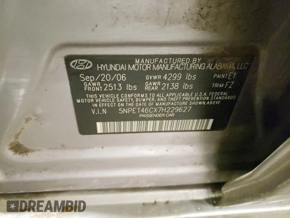 ✅ 2007 Hyundai Sonata GLS • VIN: 5NPET46CX7H229627 • Лот: 78695094. Опубликован ранее на Copart с пробегом 124 056 миль. Бесплатный доступ к архиву аукционных продаж из США и подробный отчёт об истории автомобиля на DreamBid. Изображение 14.