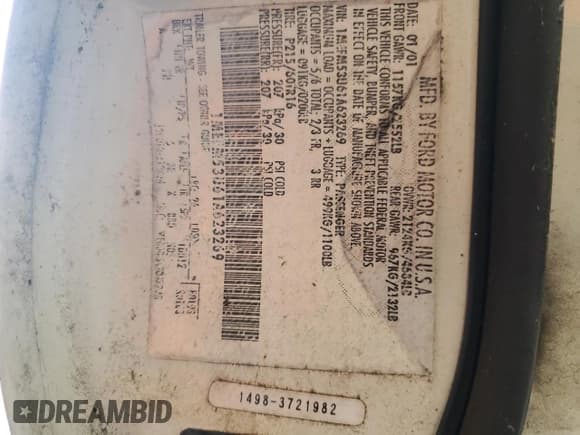 ✅ 2001 Mercury Sable LS • VIN: 1MEFM53U61A623269 • Lot: 64177125. Wystawiony na Copart z przebiegiem 137 647 mil. Bezpłatny archiwum sprzedaży aukcyjnych z USA i szczegółowy raport historii pojazdu na DreamBid. Zdjęcie 12.