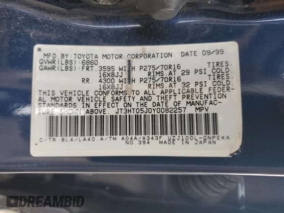 ✅ 2000 Toyota Land Cruiser • VIN: JT3HT05J0Y0082257 • Lot: 63392145. Listed on Copart with 355,619 mi. Free auction sales archive from the USA and detailed vehicle history report at DreamBid. Image 14.