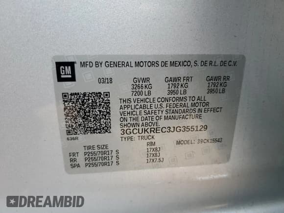 ✅ 2018 Chevrolet Silverado 1500 LT • VIN: 3GCUKREC3JG355129 • Лот: 68387755. Опубликован ранее на Copart с пробегом 103 636 миль. Бесплатный доступ к архиву аукционных продаж из США и подробный отчёт об истории автомобиля на DreamBid. Изображение 12.