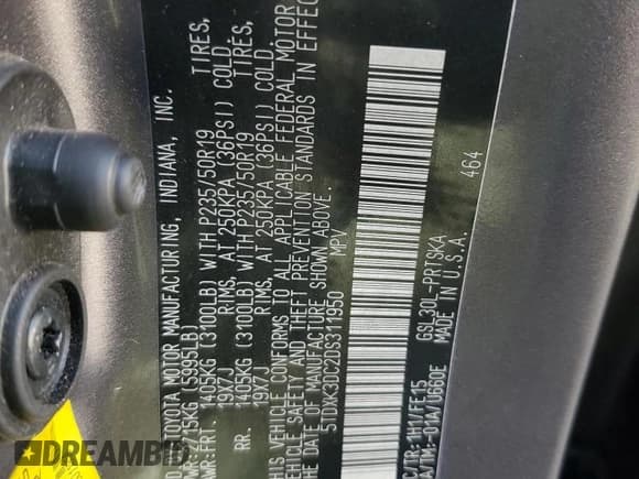 ✅ 2013 Toyota Sienna SE • VIN: 5TDXK3DC2DS311950 • Lot: 91854635. Listed on Copart with Not provided. Free auction sales archive from the USA and detailed vehicle history report at DreamBid. Image 13.