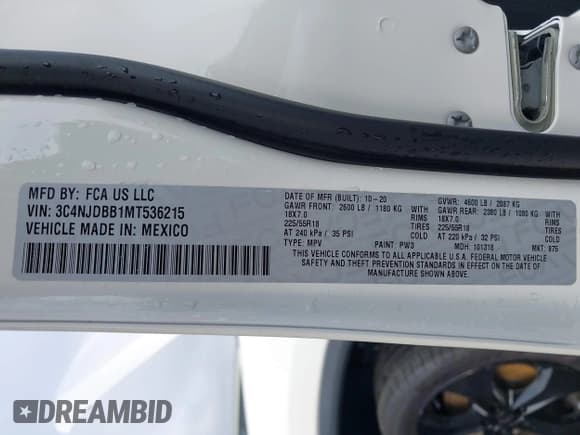 ✅ 2021 Jeep Compass Latitude • VIN: 3C4NJDBB1MT536215 • Lot: 42655056. Listed on IAAI with 46,985 mi. Free auction sales archive from the USA and detailed vehicle history report at DreamBid. Image 9.