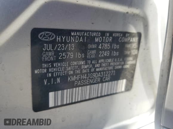 ✅ 2013 Hyundai Azera • VIN: KMHFH4JG9DA312271 • Лот: 67407885. Опубликован ранее на Copart с пробегом 106 193 миль. Бесплатный доступ к архиву аукционных продаж из США и подробный отчёт об истории автомобиля на DreamBid. Изображение 12.