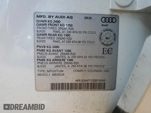 ✅ 2025 Audi Q5 S line Premium Plus • VIN: WA1EAAFY1S2019549 • Lot: 80476225. Wystawiony na Copart z przebiegiem Nie podano. Bezpłatny archiwum sprzedaży aukcyjnych z USA i szczegółowy raport historii pojazdu na DreamBid. Zdjęcie 13.