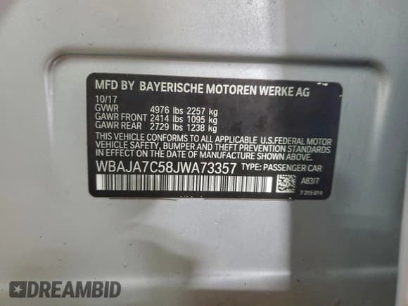 ✅ 2018 BMW 5 Series 530i xDrive • VIN: WBAJA7C58JWA73357 • Лот: 95012815. Опубликован ранее на Copart с пробегом 82 431 миль. Бесплатный доступ к архиву аукционных продаж из США и подробный отчёт об истории автомобиля на DreamBid. Изображение 12.