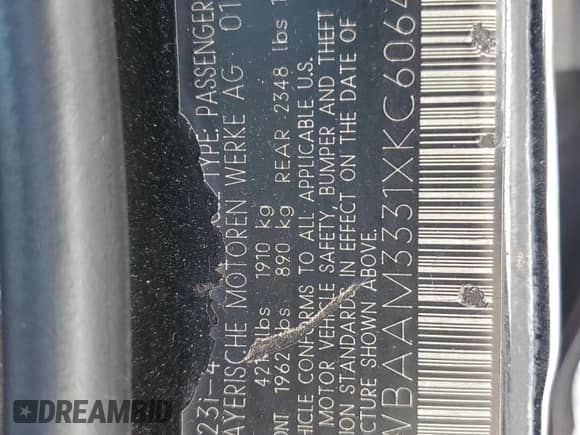 1999 BMW 3 Series 323i with VIN WBAAM3331XKC60647, listed as a Copart auction lot 53051525 with Not provided miles and Clean title. Bid and sale history available at DreamBid. Image 12.