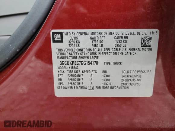 ✅ 2016 Chevrolet Silverado 1500 LT • VIN: 3GCUKREC7GG154178 • Lot: 85834055. Listed on Copart with Not provided. Free auction sales archive from the USA and detailed vehicle history report at DreamBid. Image 12.