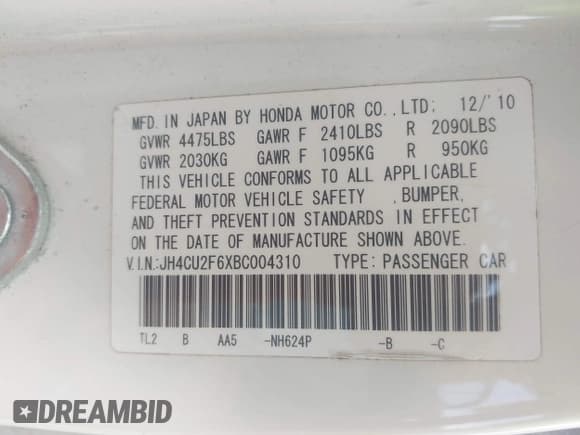 ✅ 2011 Acura TSX • VIN: JH4CU2F6XBC004310 • Lot: 42410553. Listed on IAAI with 260,048 mi. Free auction sales archive from the USA and detailed vehicle history report at DreamBid. Image 9.